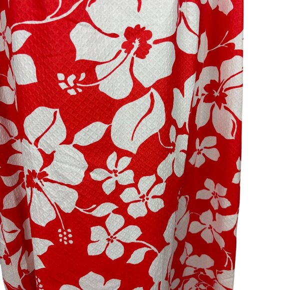 Vintage 70s Hawaiian Dress Womens Large Red Hibiscus Print Textured Shift Tiki - Picture 5 of 10